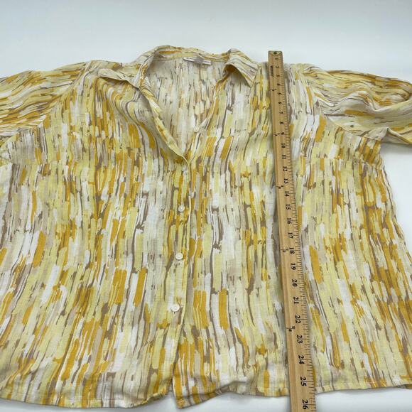 JM COLLECTION Linen Watercolor Print Top Size 20W Button Up 3/4 Sleeve Shirt - Picture 7 of 8